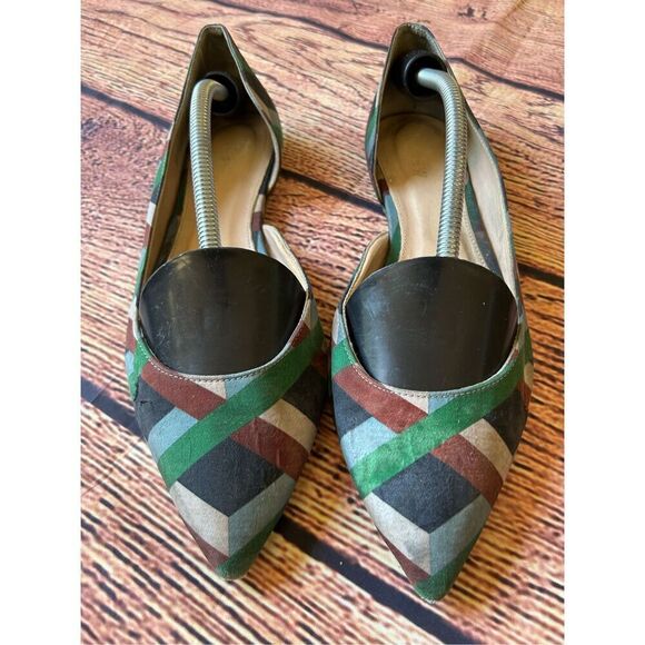 J Crew Audrey Flats Ratti Graphic Diamond‎ Print Green Brown - Picture 1 of 15